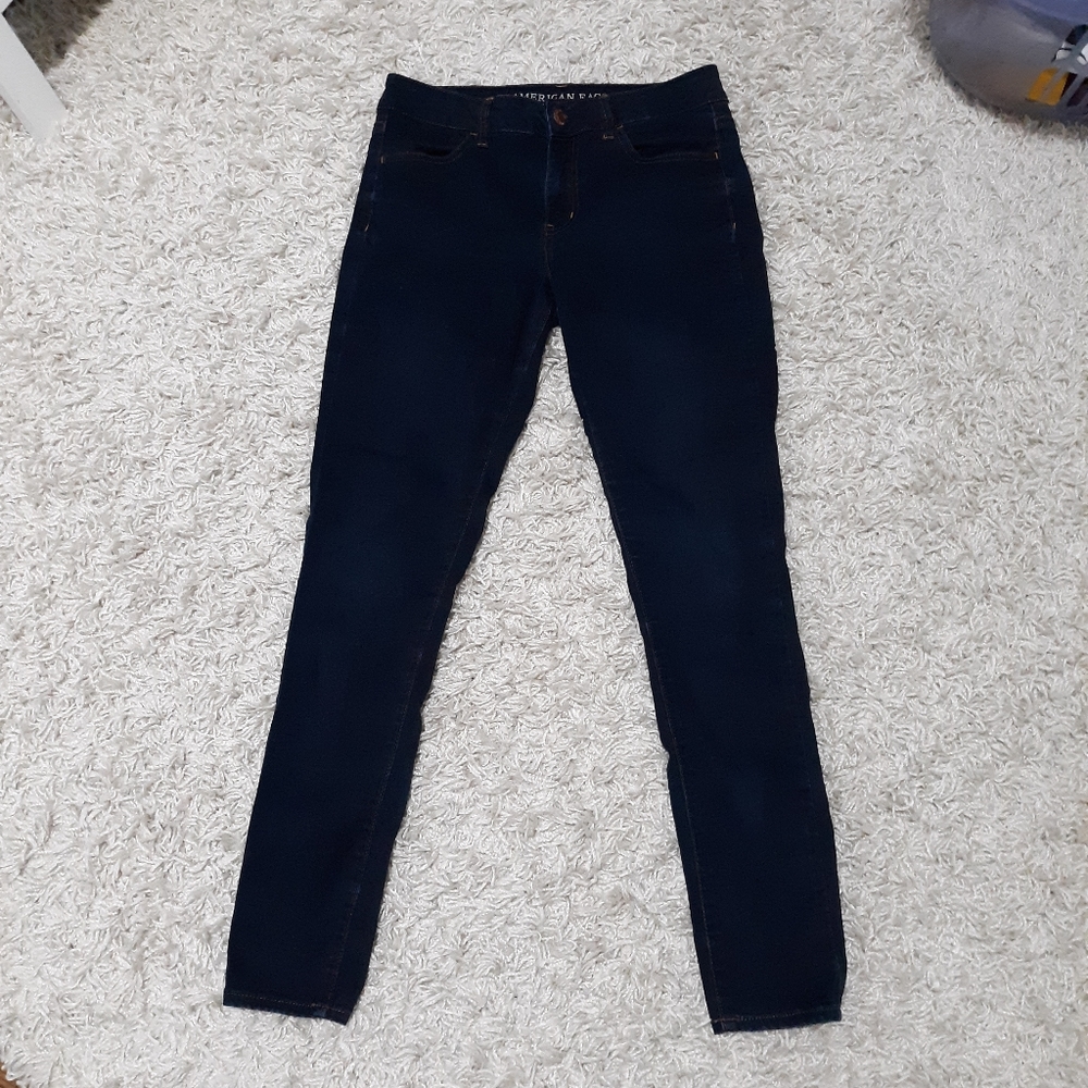 AE Dark wash super super stretch high-rise jegging